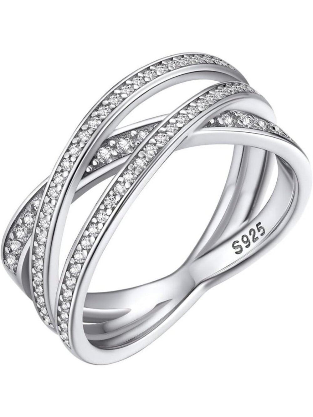 Sterling Silver Criss Cross Ring with Simulated Diamond CZ - Infinity Love Band